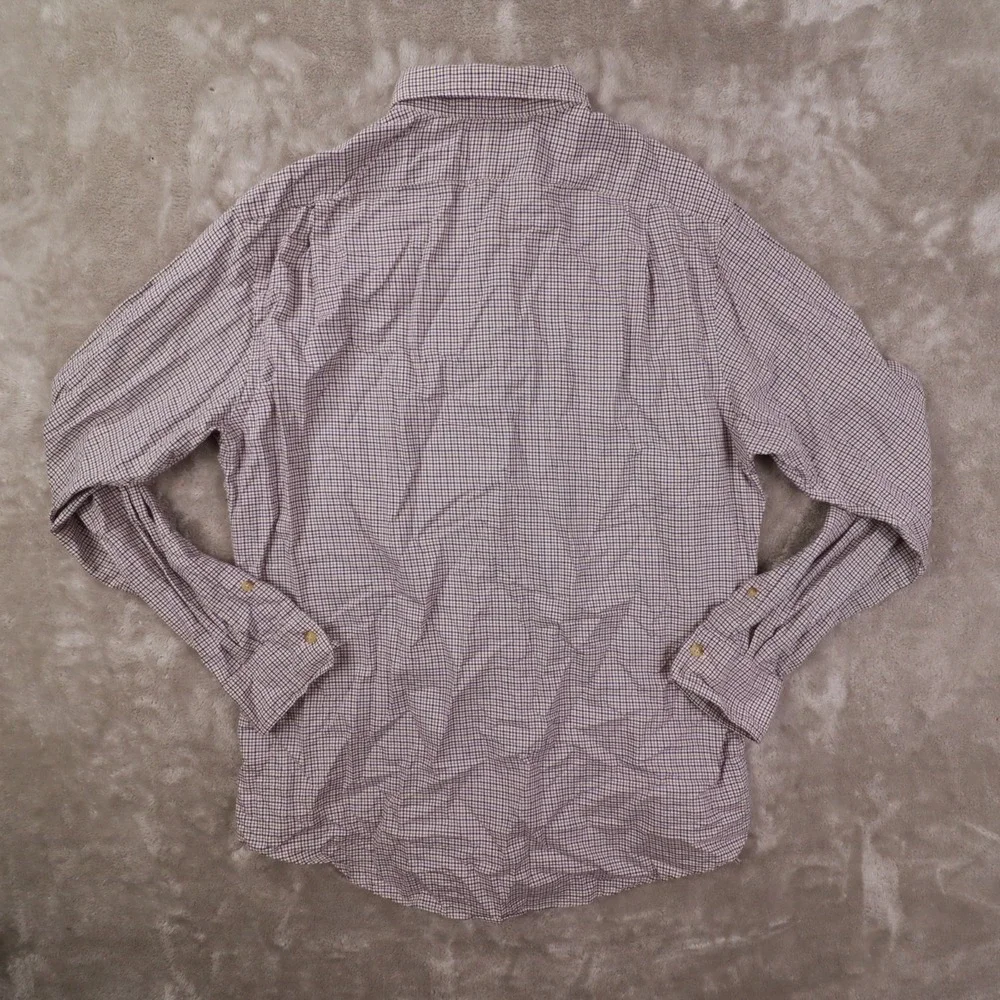 Polo Ralph Lauren Ivory Blue Brown Plaid Slim Fit Long Sleeve Button Up Shirt XL